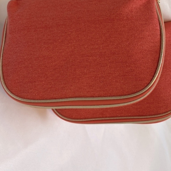 LANCOME Cosmetic Pouch Bag 1 Salmon Gold Zipper Closure Tweed Pattern Makeup NEW - Picture 6 of 8
